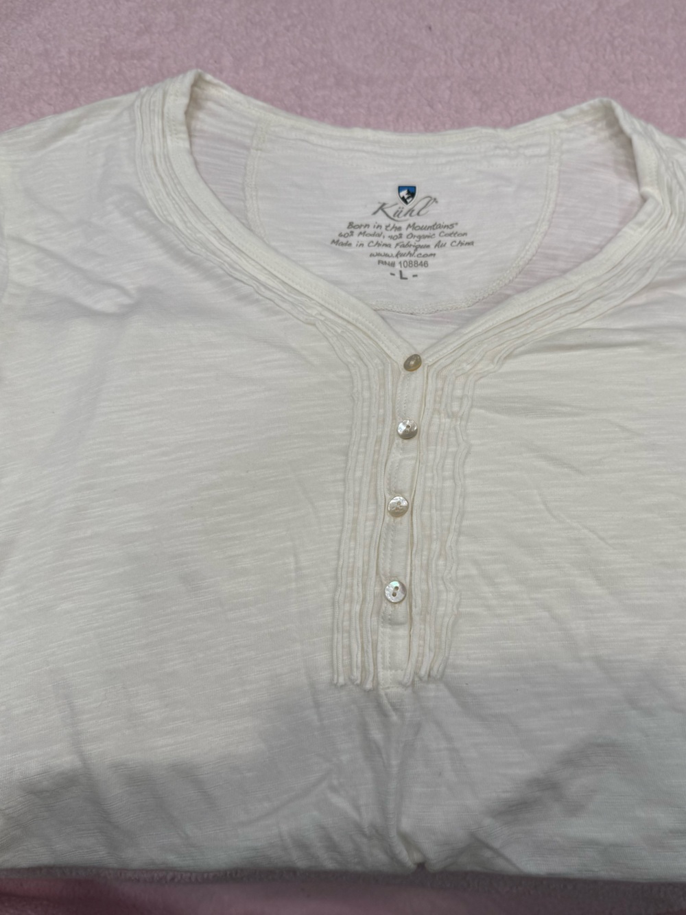 Kuhl Cream Henley Button-Up Short Sleeve Top